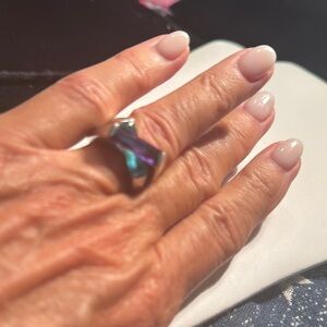 Purple & Blue Genuine CZs Silver tone Ring size 7